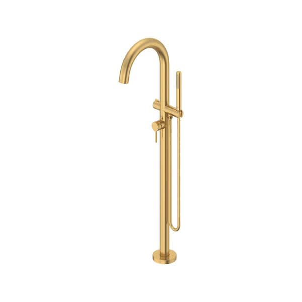Contemporary Single-Handle Freestanding Roman Tub Faucet with Hand Shower in Brushed Cool Sunrise
