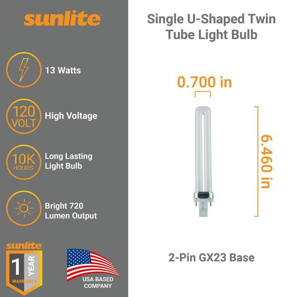 60-Watt Equivalent Twin Tube PL U-Shaped GX23 Base CFL Light Bulb in Bright Daylight, 5000K (10-Pack) 60-Watt Equivalent Twin Tube PL U-Shaped GX23 Base CFL Light Bulb in Bright Daylight, 5000K (10-Pack)