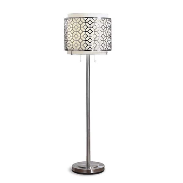 HomeGlam Melrose 61.5 in. Brushed Nickel Finish Metal Shade Floor Lamp
