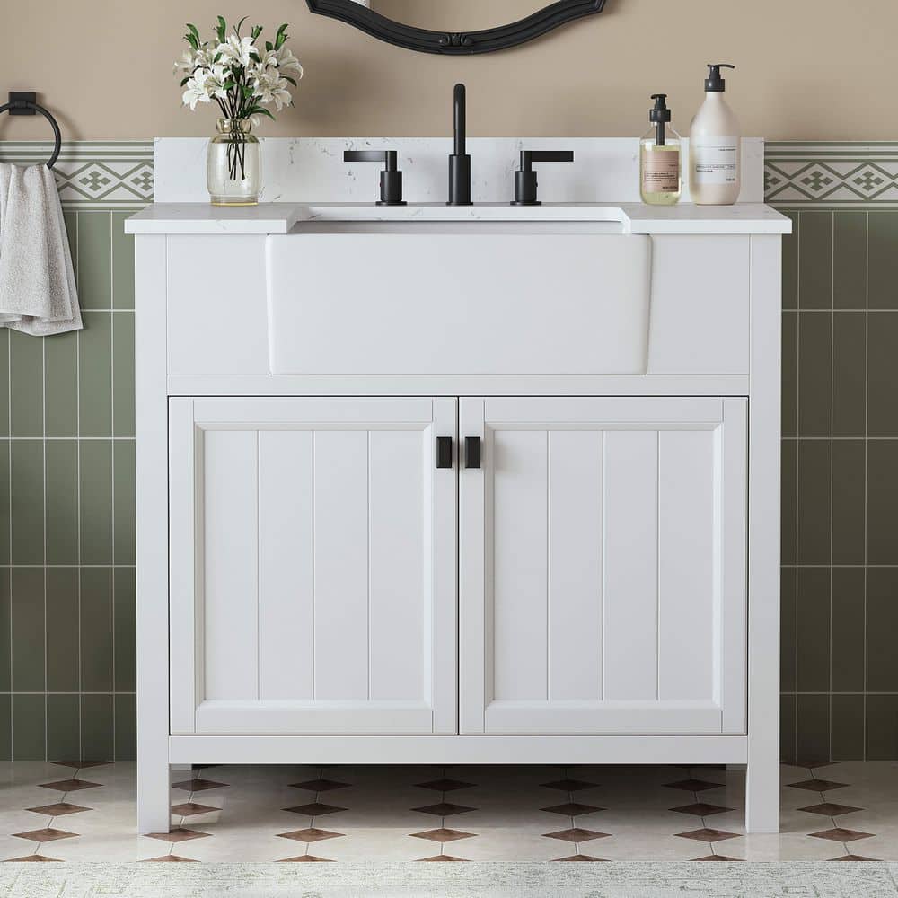 DELUXE DL LIVING Richfield 37 in. Single Sink Freestanding White