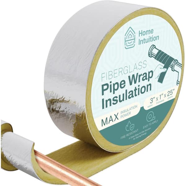 HOME INTUITION 25 ft. x 3 in. W x 1 in. Thick Foiled Back Fiberglass Pipe Insulation Wrap (2-Pack)