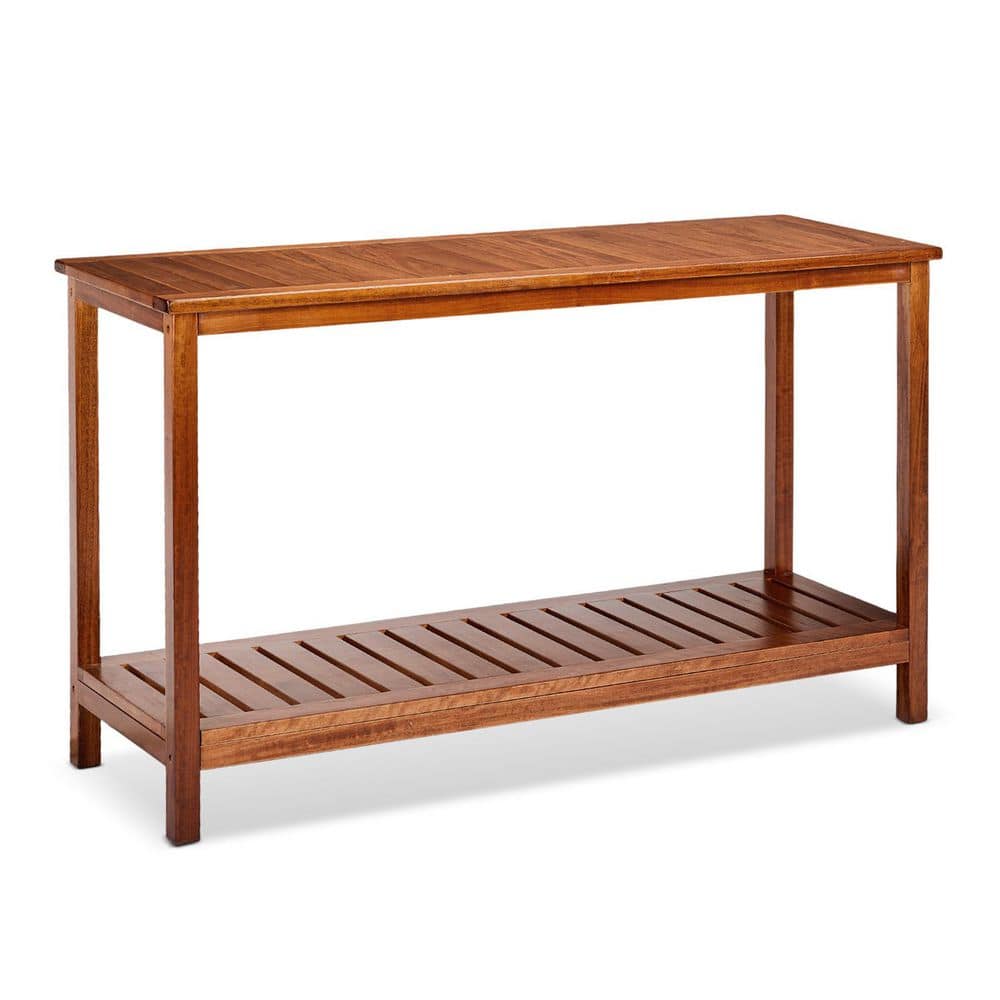 4Ft. Patio Brown Double-Tier Wooden Console Table Side Table