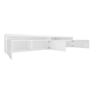 94.5 in. White TV Cabinet TV Stand Fits TVs up to 100 in. with 2 Glass Shelves and LED Lights