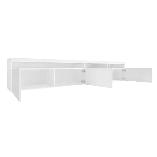 Nestfair 94.5 in. White TV Cabinet TV Stand Fits TVs up to 100 in. with 2 Glass Shelves and LED Lights