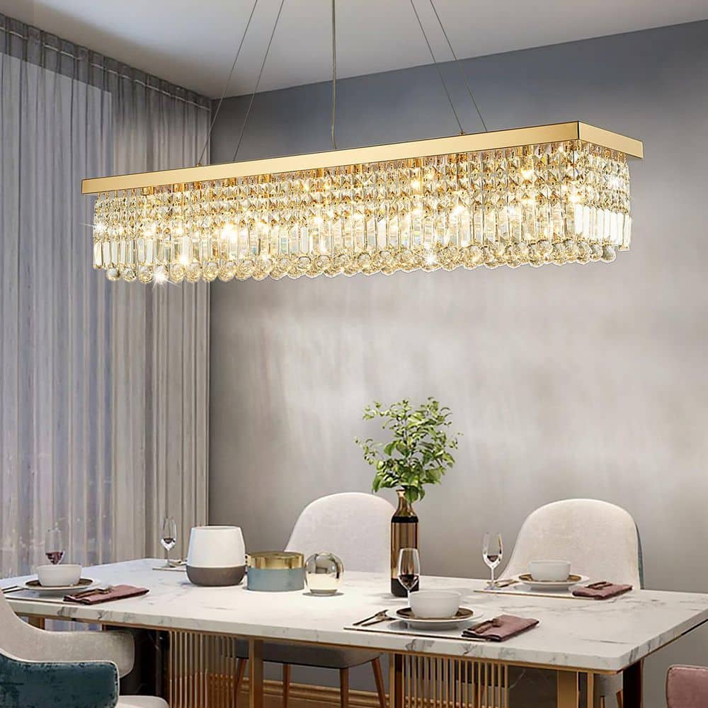 10-Light Gold Modern Raindrop Rectangle Chandelier for Dining Room with No Bulbs Included price history on PriceWatchPro