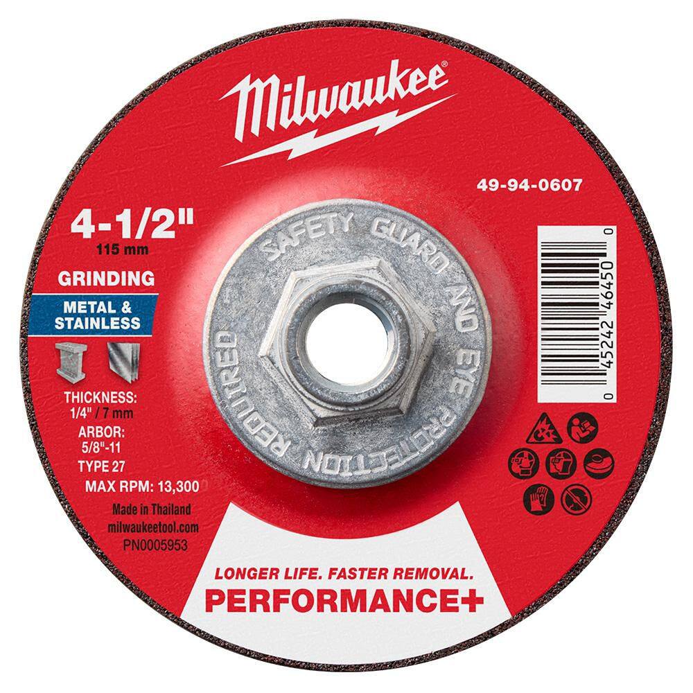 4-1/2 in. x 1/4 in. x 5/8 in.-11 Performance Plus Metal Grinding Wheel - Type 27 price history on PriceWatchPro