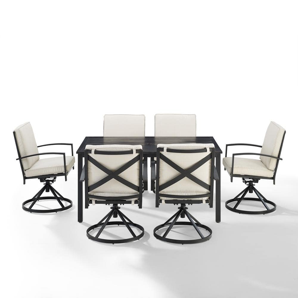 Kaplan 7-Piece Black and Oatmeal Steel Outdoor Dining Set