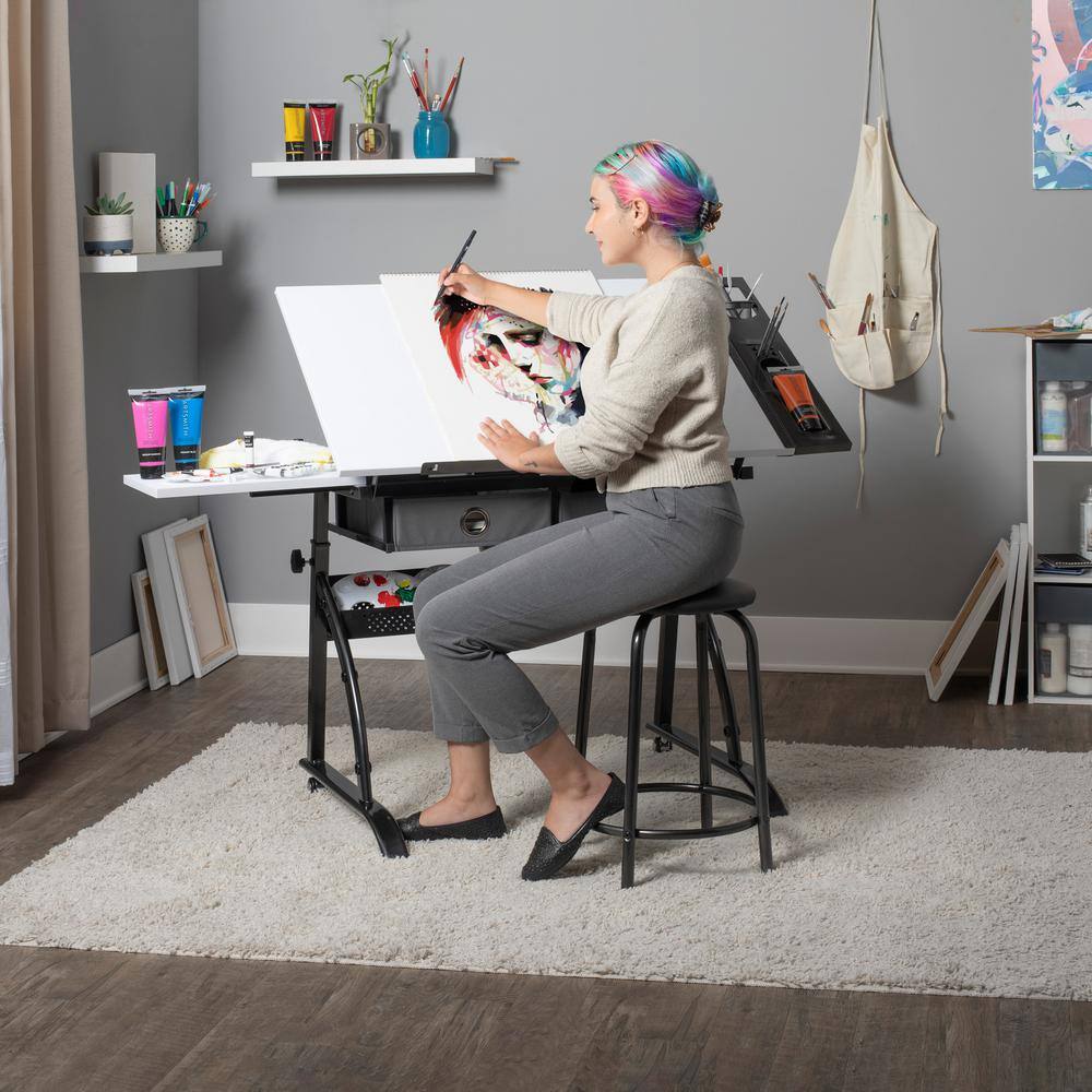 Core Craft Table with Adjustable Top and Metal Storage
