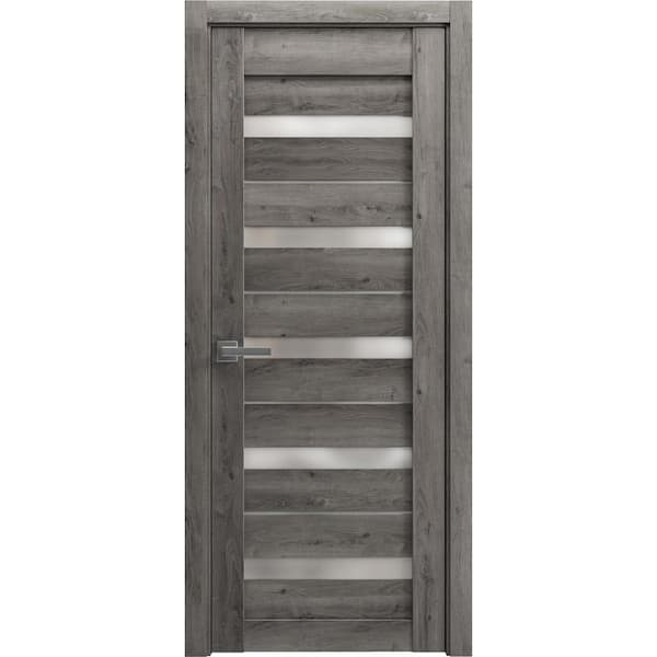 VDOMDOORS 42 in. x 96 in. 1 Panel Nebraska Grey Finished Solid MDF Sliding Door with Hardware