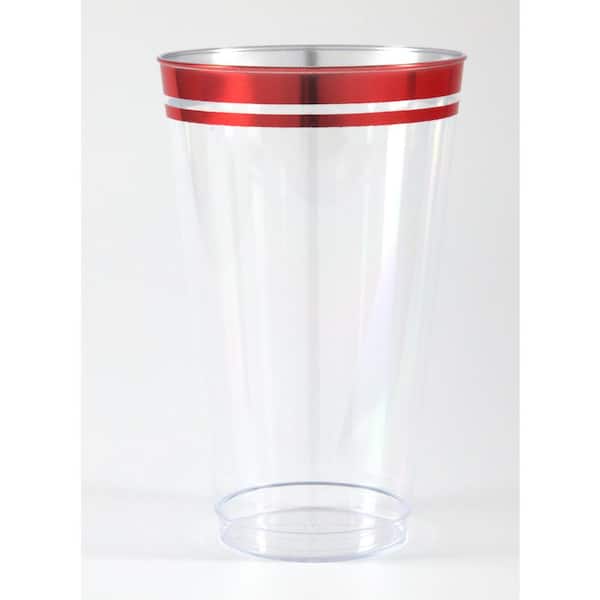 16 oz. Bulk 50 Ct. Carnival Red & White Stripe Disposable BPA-Free Plastic  Cups