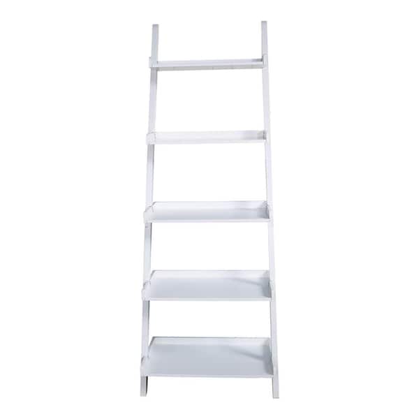 FUNKOL White 5-Tier Ladder Shelf with Storage
