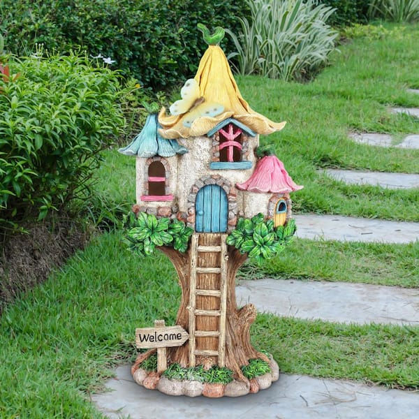Buy Solar Pastel Fairy Tree House with Lily Roof and Ladder, 9 in. x 17