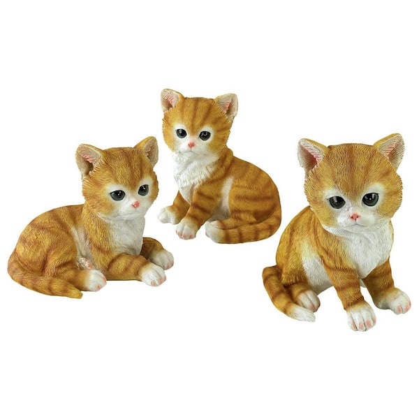 Design Toscano 5 in. H Tabby Kitten Triplets, Baby Cat Tabletop Statues 3-Pack