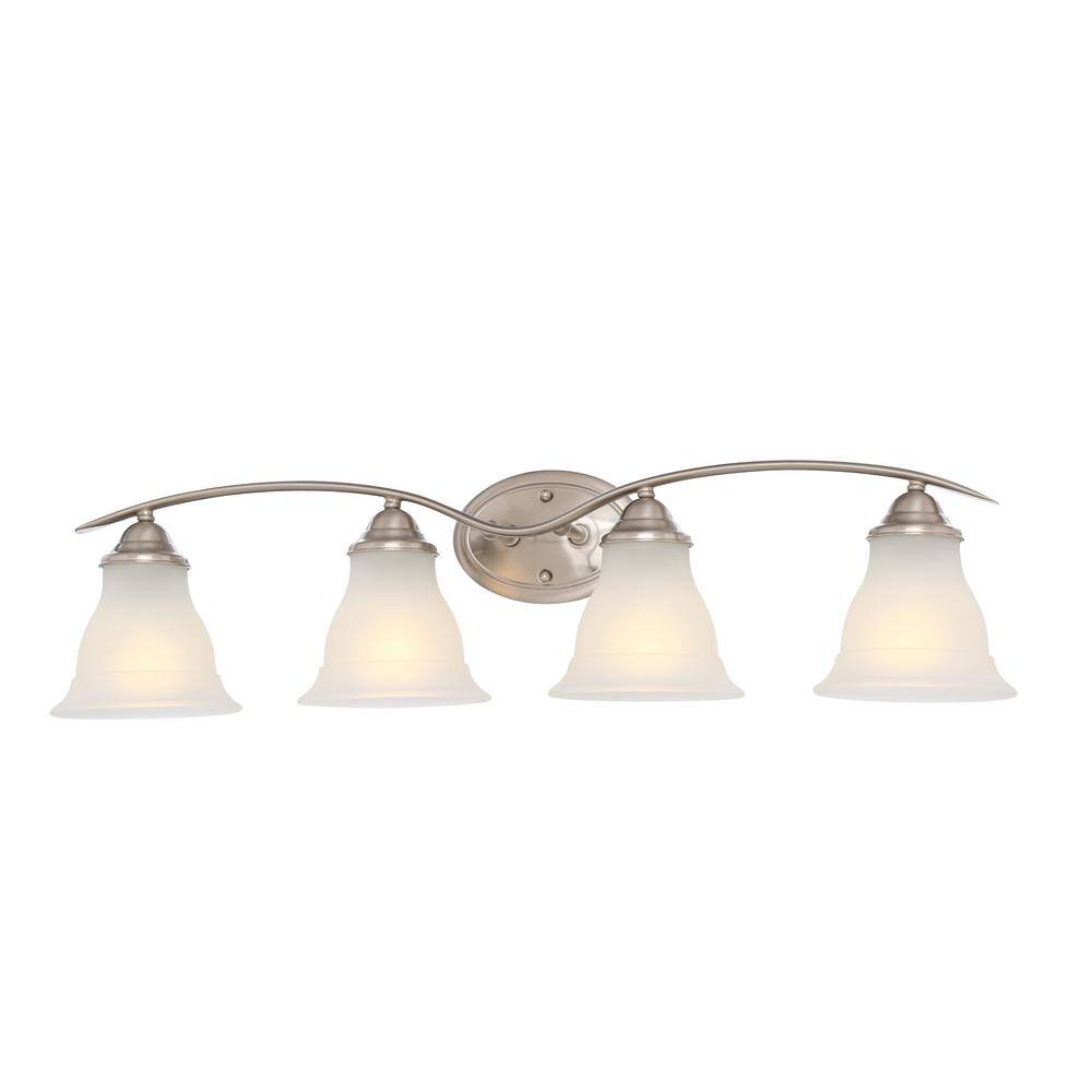 Trinity Brushed Nickel 4-Light Bath Fixture with Etched Glass Shades