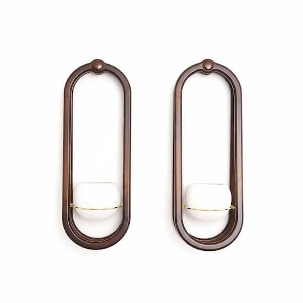 Set of 2 Wood Wall Planters for Indoor with Ceramic Pot