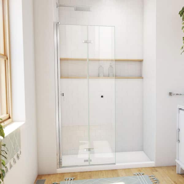 Aqua-Q Fold 29-1/2 in. W x 72 in. H Bi Fold Frameless Shower Door in Chrome with Clear Glass