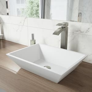 Vinca Modern White Matte Stone 18 in. L x 14 in. W x 5 in. H Rectangular Vessel Bathroom Sink