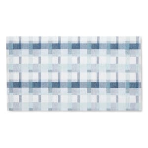 Stella Owen Plaid Blue/White 20 in. x 36 in. Slip-Resistant Kitchen Mat
