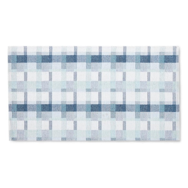 Stella Owen Plaid Blue/White 20 in. x 36 in. Slip-Resistant Kitchen Mat