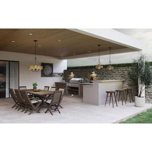 Pembroke Collection 1-Light 18.5 in. Matte Black Outdoor Pendant with Mocha Rattan Accents and Seeded Glass Shade