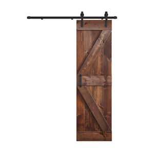 K Series 24 in. x 84 in. Dark Walnut DIY Knotty Pine Wood Sliding Barn Door with Hardware Kit