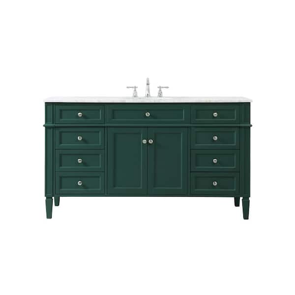 Unbranded Simply Living 60 In. W x 21.5 In. D x 35 In. H Bath Vanity In Green with Carrara White Porcelain Top