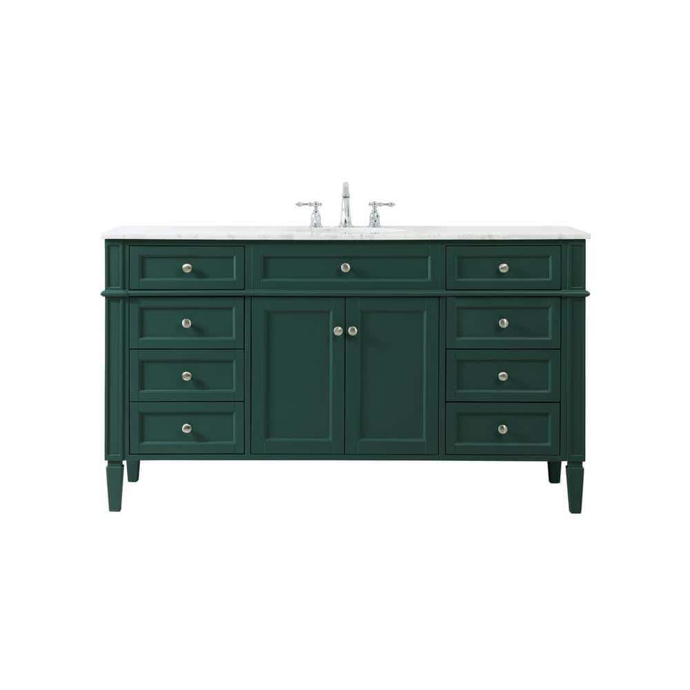 Timeless Home 60 in. W Single Bath Vanity in Green with Marble Vanity