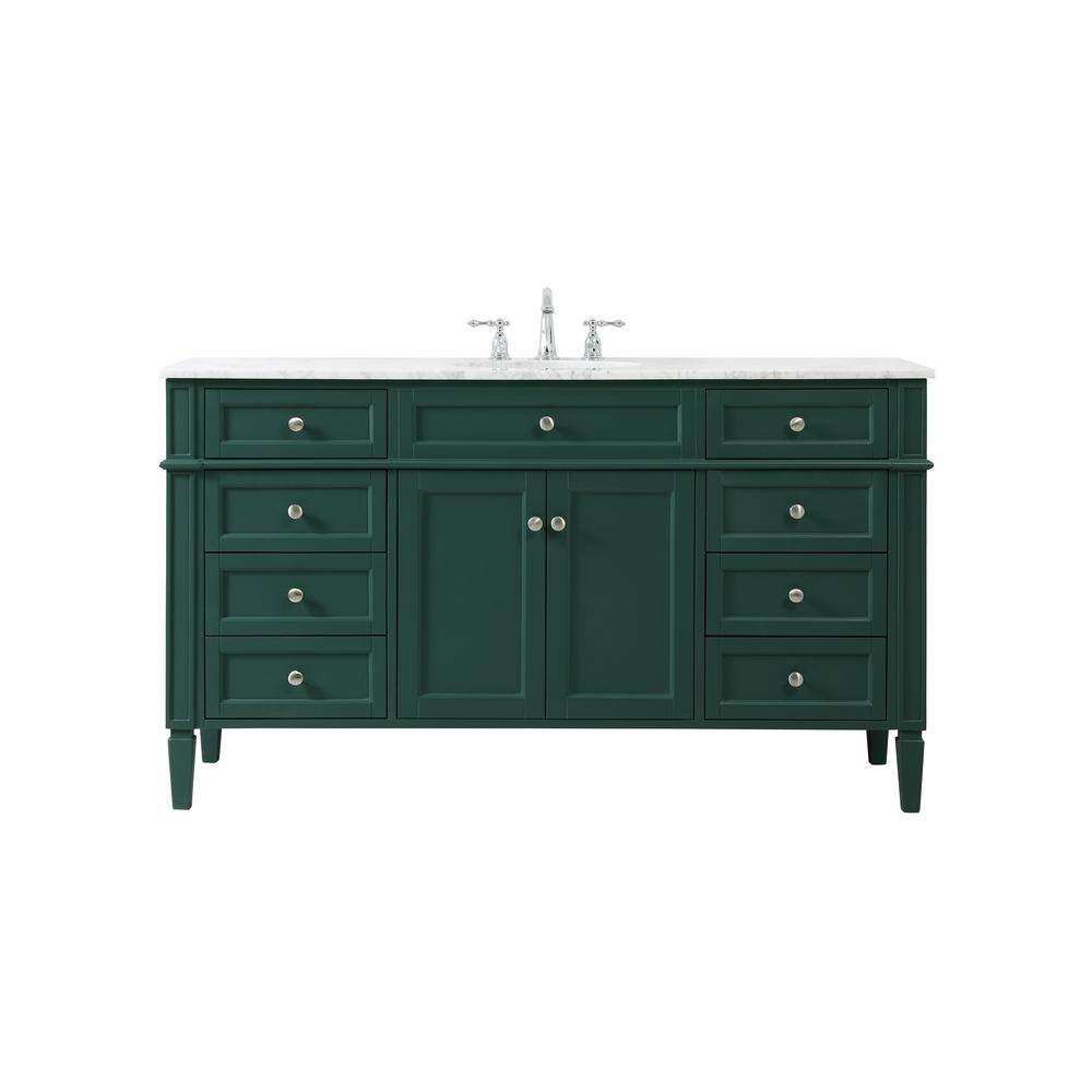 Green Solid Wood and Marble Single Bathroom Vanity