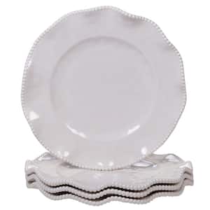 Perlette 4-Piece Solid Cream Melamine Outdoor Dinner Plate Set (Service for 4)