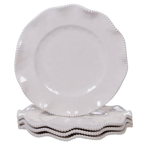 Certified International Perlette 4-Piece Solid Cream Melamine Outdoor Dinner Plate Set (Service for 4)