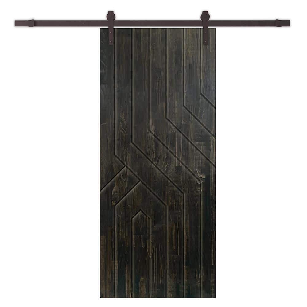 36 in. x 80 in. Charcoal Black Stained Pine Wood Modern Interior Sliding Barn Door with Hardware Kit price history on PriceWatchPro