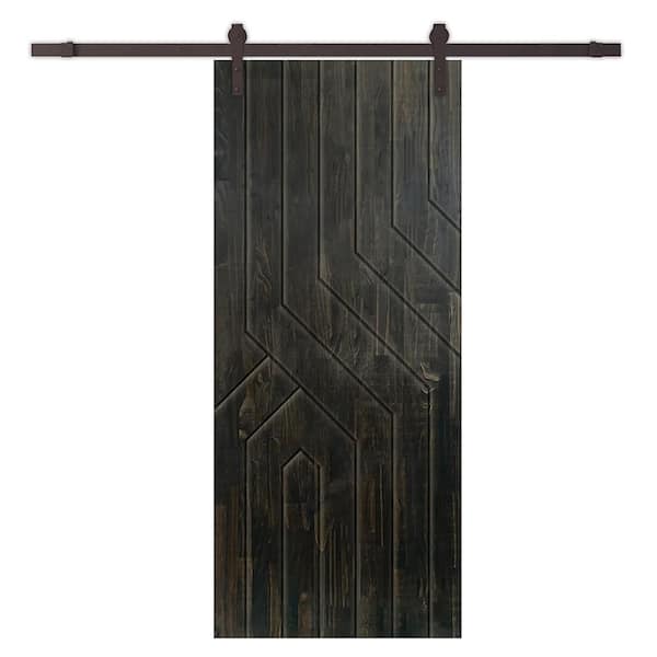 CALHOME 42 in. x 96 in. Charcoal Black Stained Pine Wood Modern Interior Sliding Barn Door with Hardware Kit