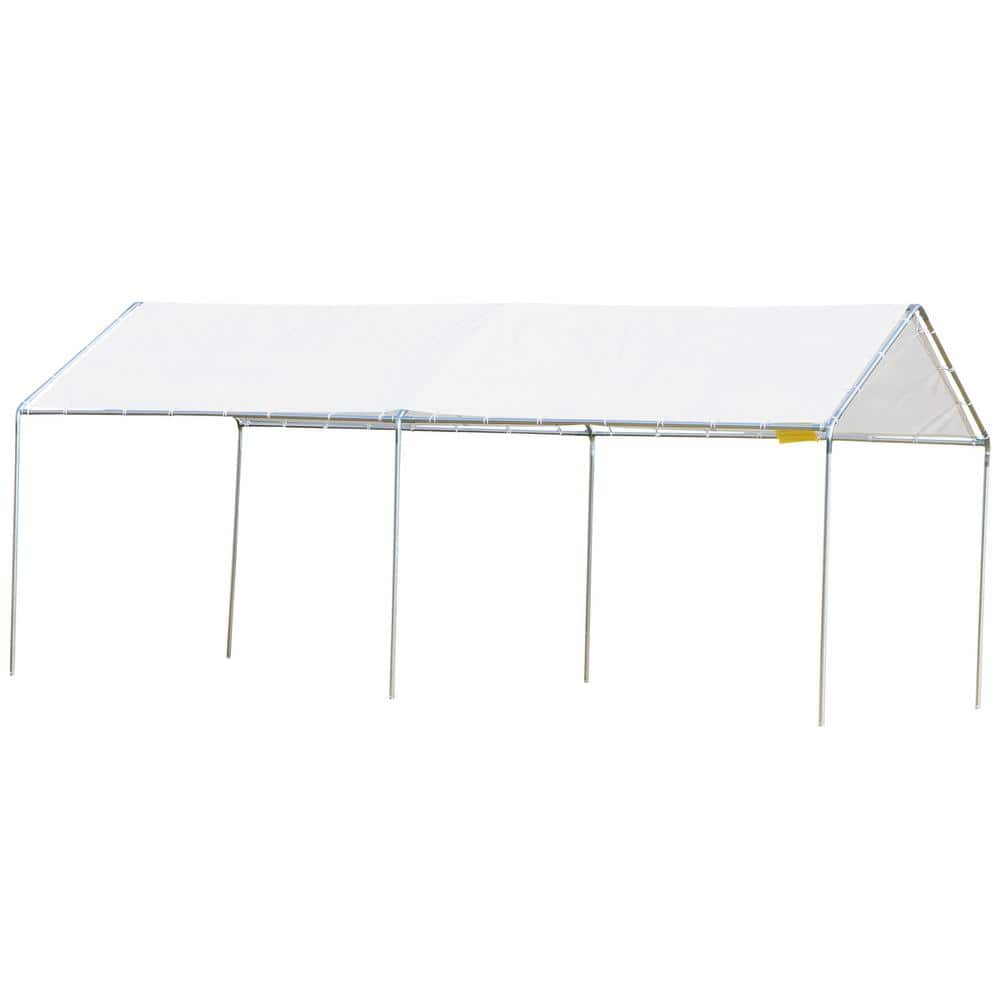 10' x 20' White Galvanized Steel Carport Canopy Kit