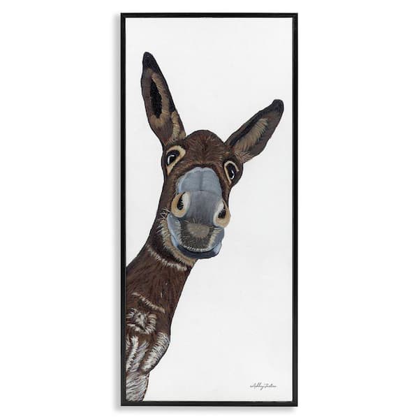 Donkey Peering Happily Casual Farm Portrait by Ashley Justice Black Framed Giclee Art Print Animal 30 in. x 13 in.