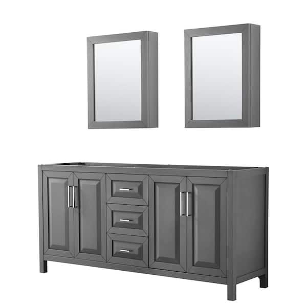Wyndham Collection Daria 71 in. Double Bathroom Vanity Cabinet Only with Medicine Cabinets in Dark Gray