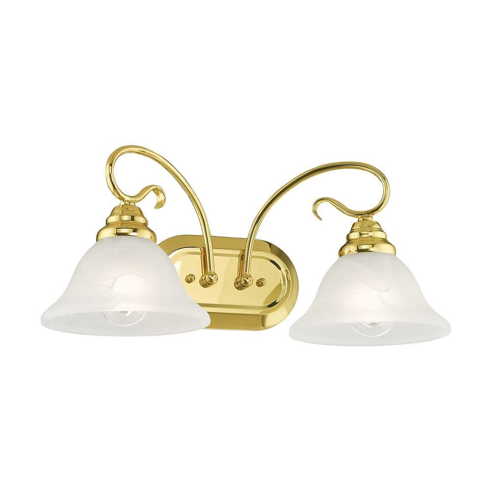 Polished Brass 2-Light Vanity with White Alabaster Glass