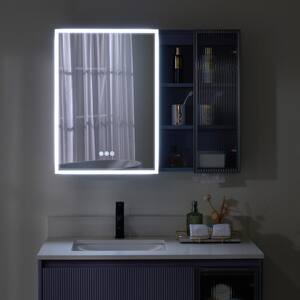 36 in. W x 28 in.H Lavender Solid Wood Wall Mount LED Medicine Cabinet with Mirror Light,Three-prong Plug,Silent Closure