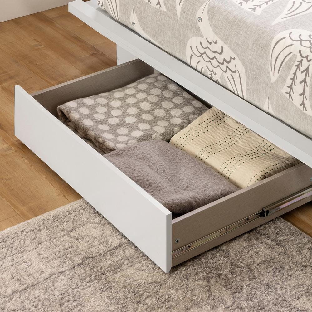 White Queen Platform Bed with Single Drawer