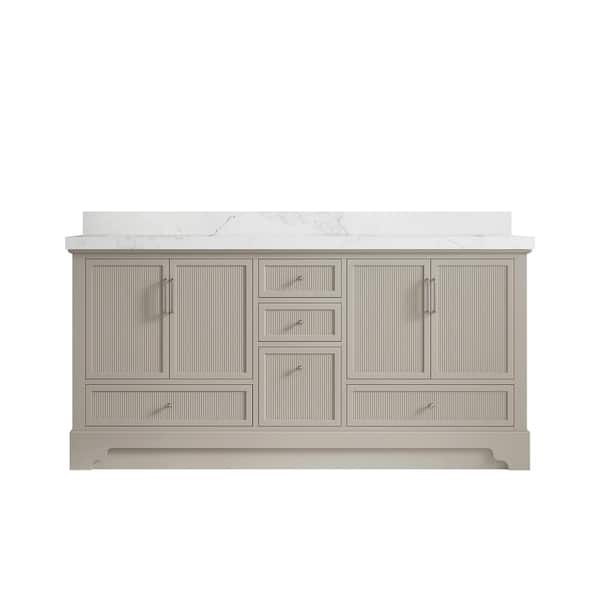 Willow Collections Alys 72 in. W x 22 in. D x 36 in. H Double Sink Bath Vanity in Fine Grain with 2 in. Calacatta Nuvo Quartz Top