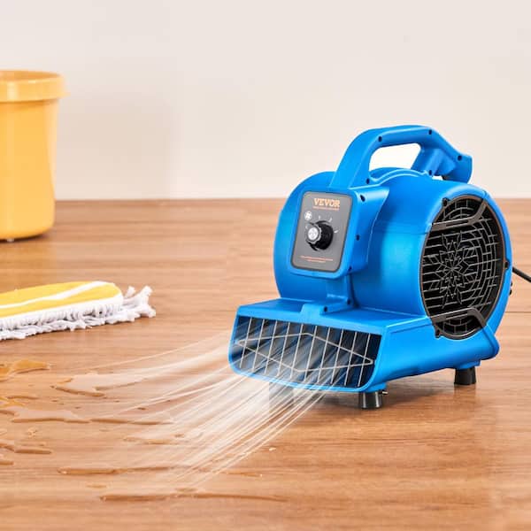 Floor Blower 5 in. 3 Speeds Blower Fan in. Blue 1360 RPM 600 CFM Air Mover for Drying and Cooling with 4 Blowing Angles