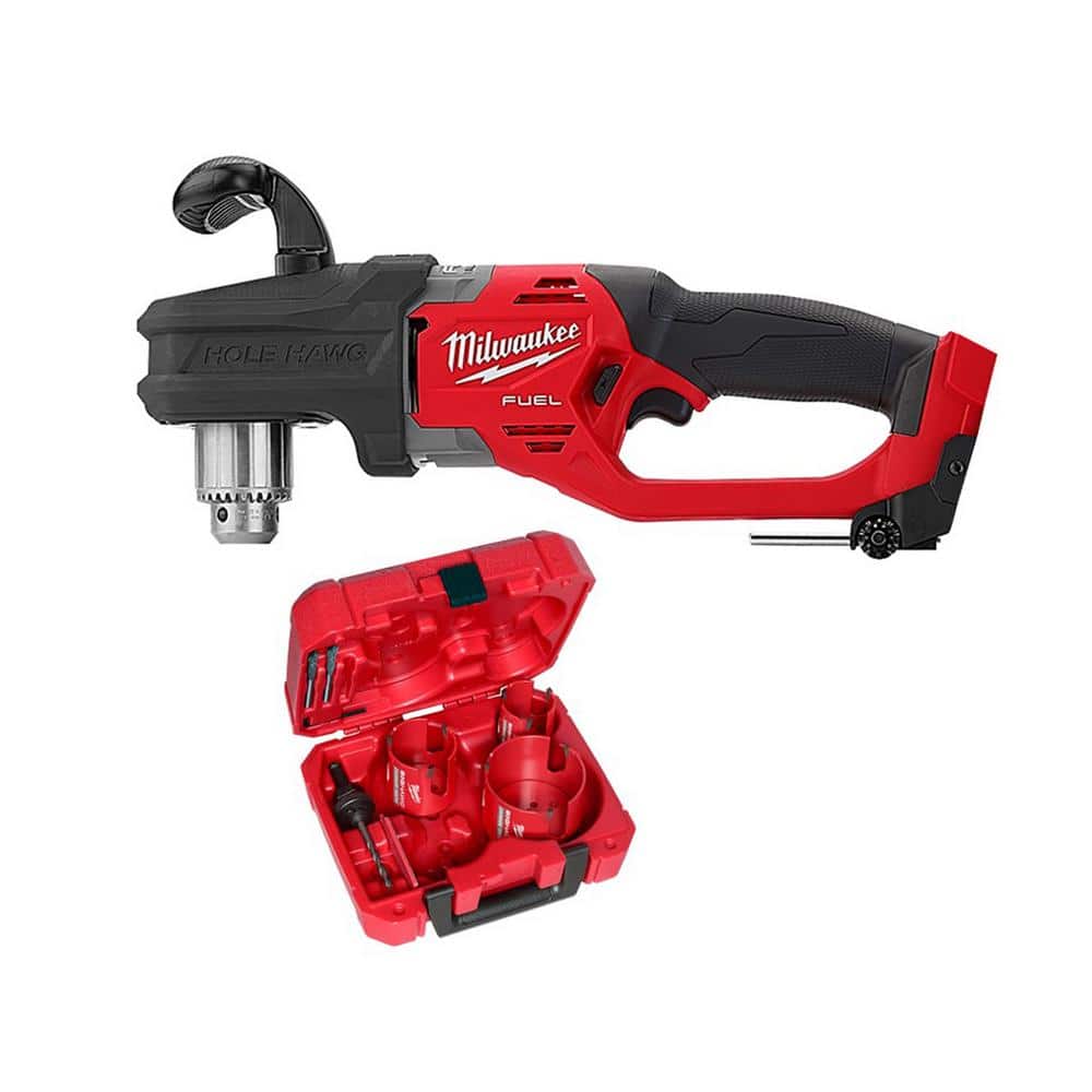 Milwaukee M18 FUEL GEN II 18-Volt Li-Ion Brushless Cordless 1/2 in. Hole Hawg Right Angle Drill with Carbide Hole Saw Kit (7pc)