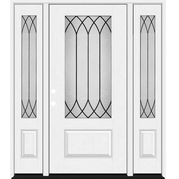 Steves & Sons Regency 64 in. x 80 in. 3/4L Decorative Glass RHIS Unfinished Mahogany Fiberglass Prehung Front Door w/Dbl 12 in. SL