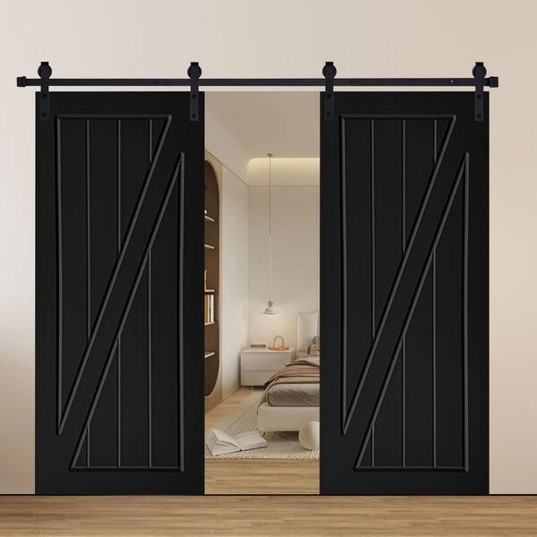 AIOPOP HOME Double Modern Z Frame 32 in. x 96 in. MDF Black Barn