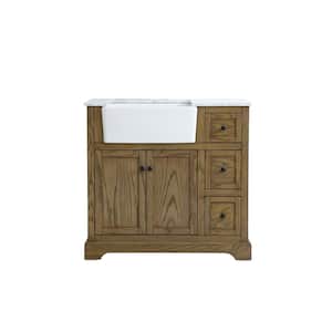 Timeless Home 36 in. W x 22 in. D x 34.75 in. H Single Bathroom Vanity Side Cabinet in Driftwood with White Marble Top