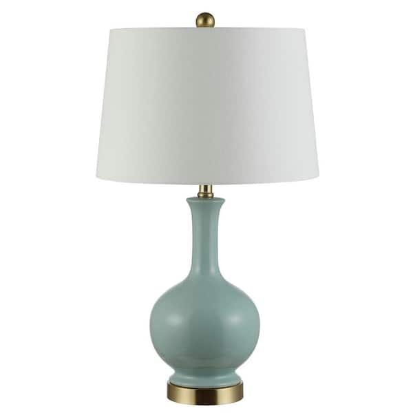 SAFAVIEH Bowie 26 in. Robins Egg Blue Table Lamp with White Shade ...