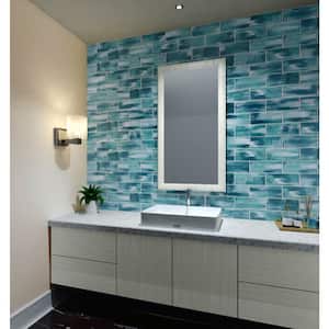 Demure Aqua 4.37 in. x 0.31 in. Polished Glass Wall Tile Sample