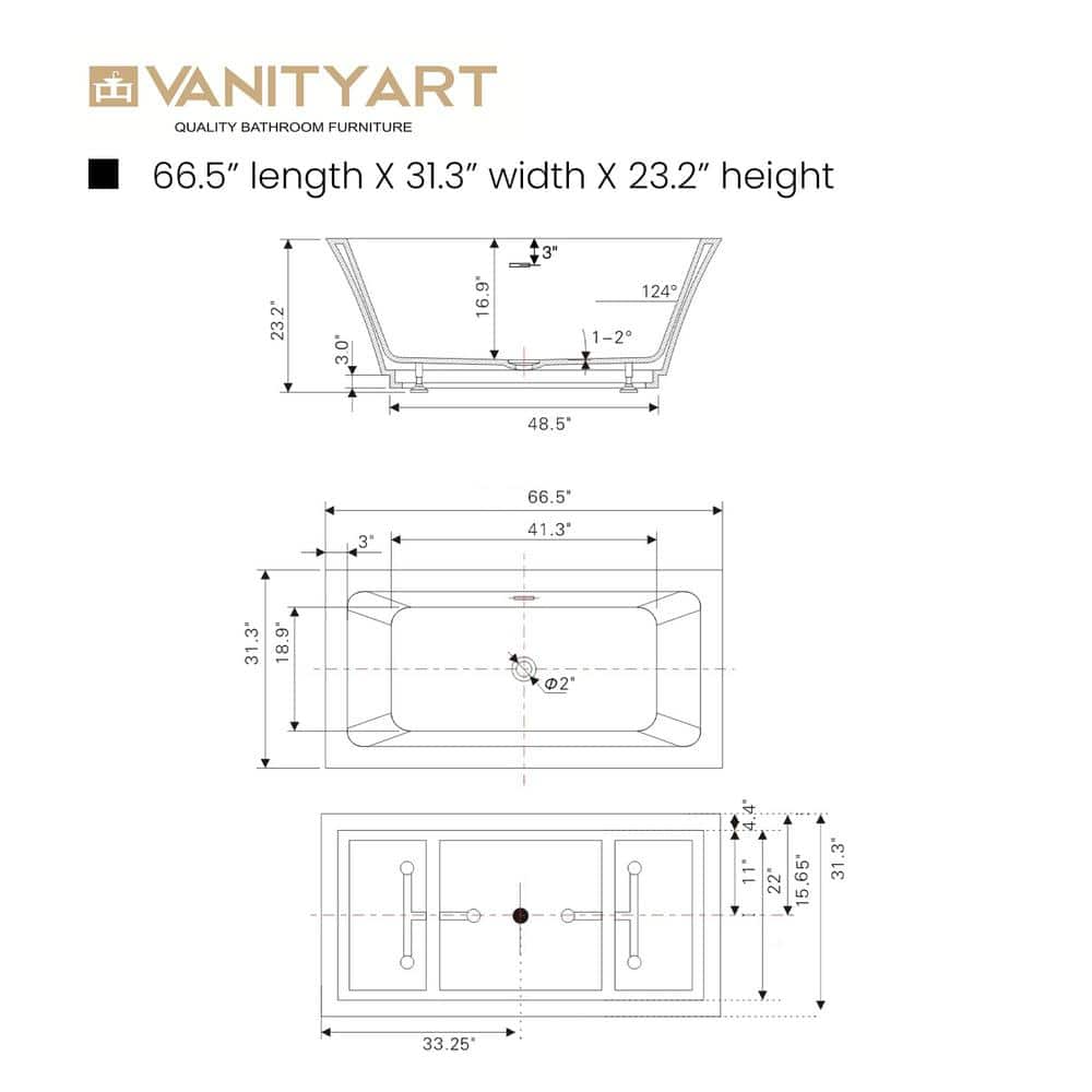 67'' White Freestanding Acrylic Soaking Bathtub