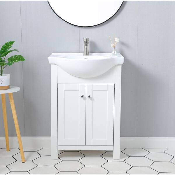 24 in. W x 17 in. D x 33 in. H Modern Bathroom Vanity in White with White Ceramic Sink Top