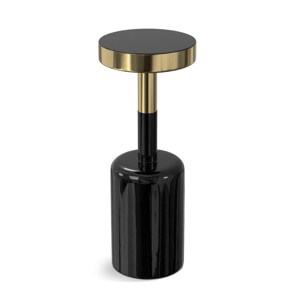 Frannie 10" Round Gold and Black Metal Side Table with Glass Top