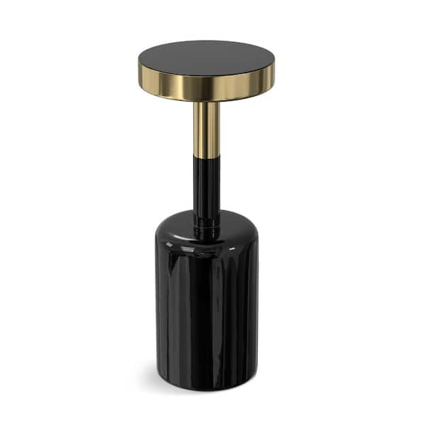 Simpli Home Frannie Modern Contemporary 10 in. Wide Round Metal Side Table in Gold / Black